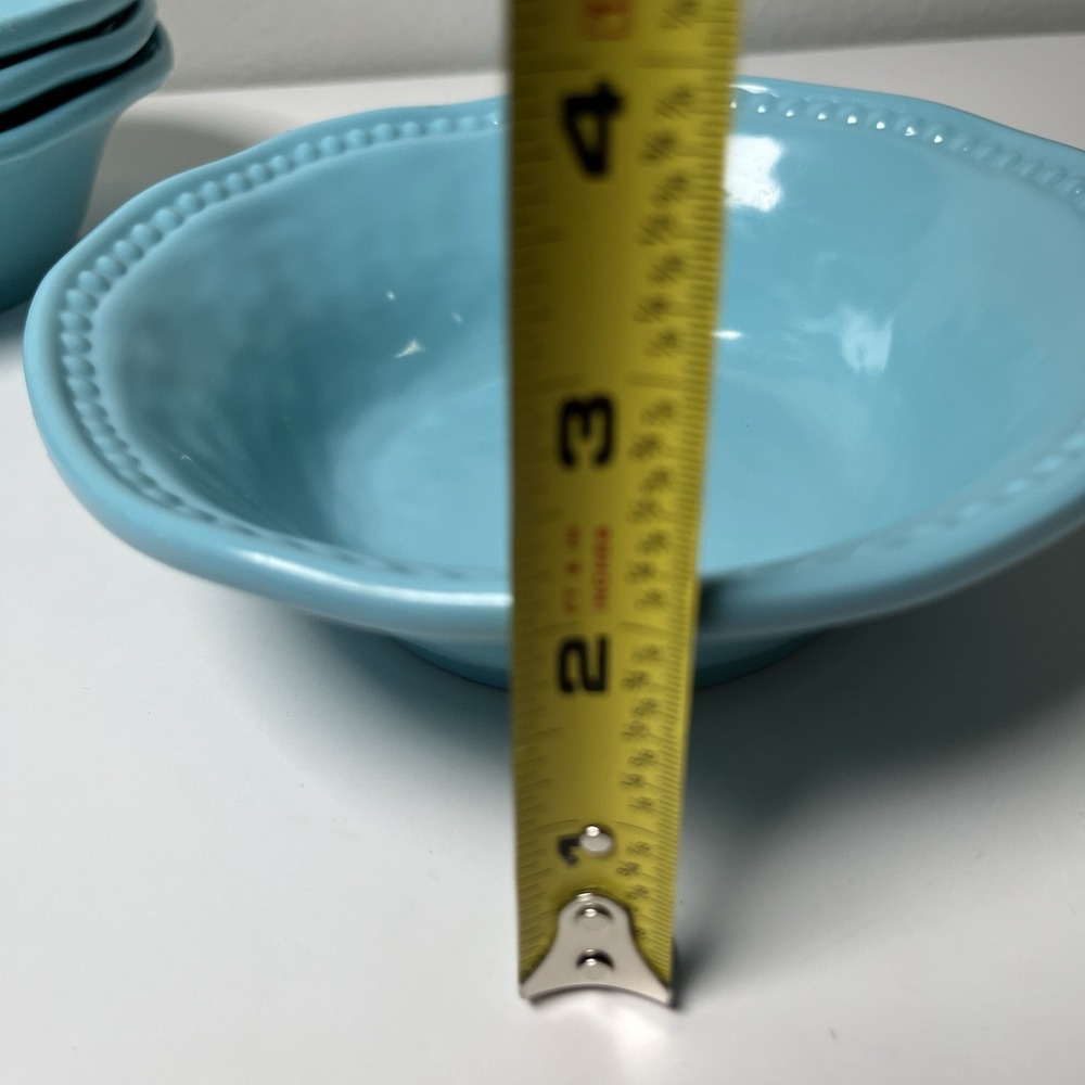 New Tommy Bahama Set Of 4 Teal Melamine Soup / Cereal Bowls With Beaded Trim - Picture 4 of 7